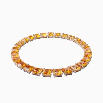 Millenia necklace, Square cut crystals, Yellow, Gold-tone plated